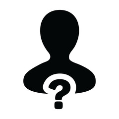 Client icon vector question mark with male user person profile avatar symbol for help sign in a glyph pictogram illustration