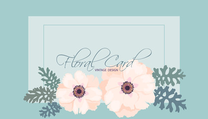 Peony floral card vintage design. 