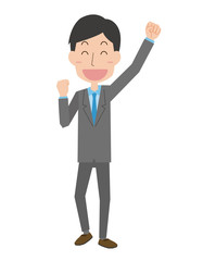 スーツ　会社員　男性　上半身　ガッツポーズ　表情　ポーズ