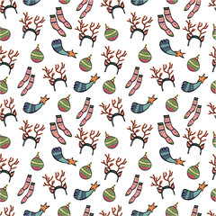 Seamless pattern, hand drawn, doodle background vector. Illustration . Decorative wallpaper, wraping paper good for printing. Happy New Year, greeting card. Winter time.