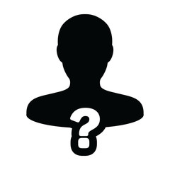 Solution icon vector question mark with male user person profile avatar symbol for help sign in a glyph pictogram illustration