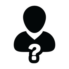 Customer icon vector question mark with male user person profile avatar symbol for help sign in a glyph pictogram illustration