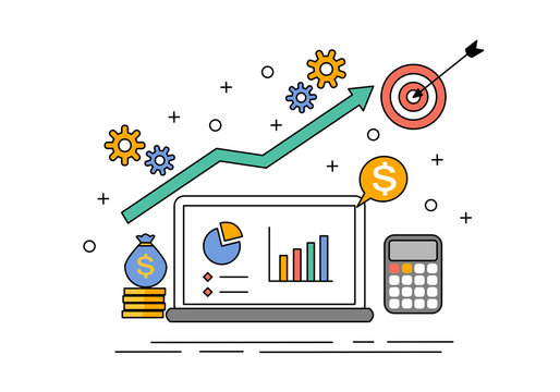 financial growth concept with laptop, target, money clip art preview