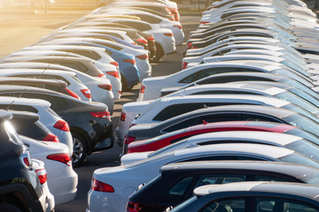 Parked cars in a rows. City parking © scharfsinn86