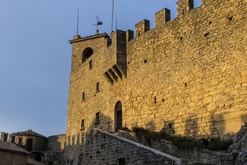 Guaita or Rocca tower with battlements in San Marino during the sunset - Image