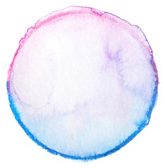 watercolor red with blue circle element with saturated colors and a bright middle. for card design on white background isolated template