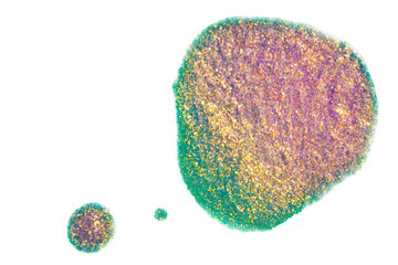 a spot of paint with sparkles green-yellow-pink. on white background isolated template