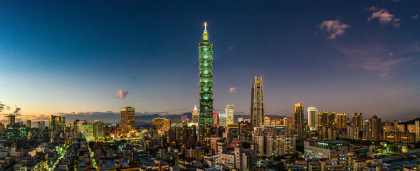 Taipei, Taiwan - September 09, 2019 : Xinyi District at Taipei, Taiwan.The district is a prime shopping area in Taipei, anchored by a number of department stores and malls.