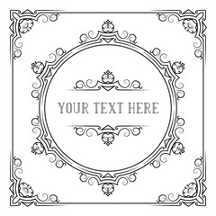 Victorian squared frame with royal borders and corners. Hand drawn classic wedding invitation template. Vector isolated elegant ornate design.