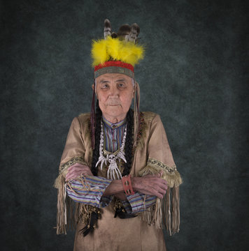 Portrait Of An Old Red Indian Chief Apache