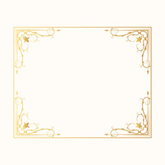 Vintage golden rectangular hand drawn wedding frame. Vector isolated gold design royal victorian border.