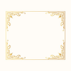 Hand drawn wedding gold vintage frame. Classic victorian golden border. Vector isolated invitation card.