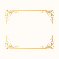 Hand drawn classic victorian gold border. Golden vintage frame. Vector isolated wedding invitation card.
