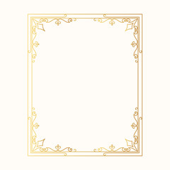 Hand drawn golden vintage wedding frame. Vector isolated gold design royal victorian border. 