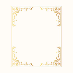 Vintage golden rectangular hand drawn wedding frame. Vector isolated gold design royal victorian border.