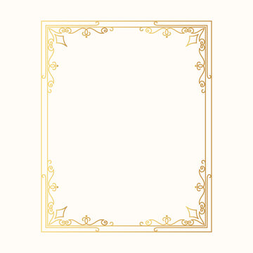 Hand drawn golden vintage wedding frame. Vector isolated gold design royal victorian border. 
