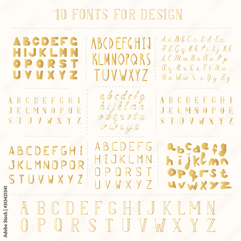 Fototapete set of 10 hand drawn fonts. script letters for design. whisky label type. vector isolated.