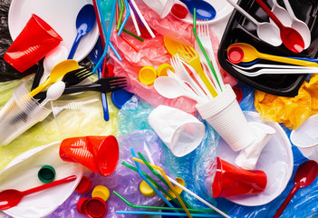 Picture of used plastic waste on white background