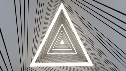 3d render of abstract triangle shape in tunnel background