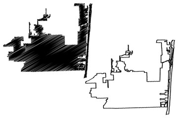 Obraz premium Hollywood City, Florida (United States cities, United States of America, usa city) map vector illustration, scribble sketch City of Hollywood map