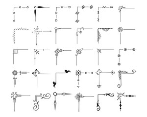 Big hand drawn vintage text corners and wedding borders set. Vector classic page decoration elements.