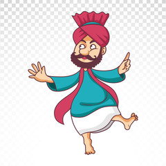 vector illustration. Punjabi cartoon character dancing on bhangra.