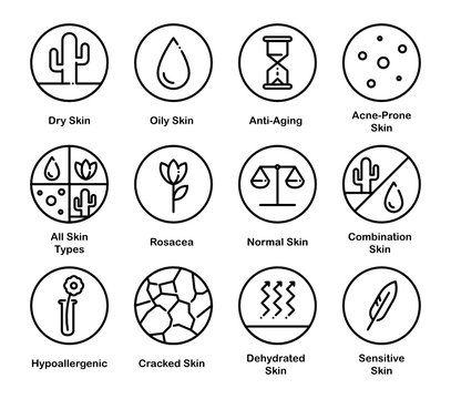 Different Skin Types. Cosmetic Vector Icon Set. 