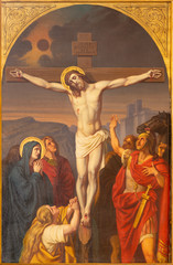 PRAGUE, CZECH REPUBLIC - OCTOBER 15, 2018: The painting of Crucifixion in church Bazilika svatého Petra a Pavla na Vyšehrade by František Čermák (1822 - 1884). © Renáta Sedmáková