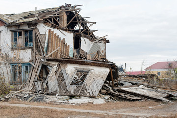 Ruins of old destroyed building. Country scene