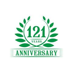 121 years logo design template. One hundred twenty first anniversary vector and illustration.