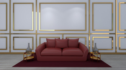 3d render of living room and mockup in white background