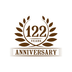 122 years logo design template. One hundred twenty second anniversary vector and illustration.