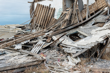 Ruins of old destroyed building. Country scene