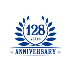 128 years logo design template. One hundred twenty eighth anniversary vector and illustration.