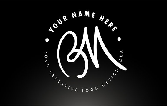 BM Handwritten Letters Logo Design with Circular Letter Pattern. Creative Handwritten Signature Logo Icon