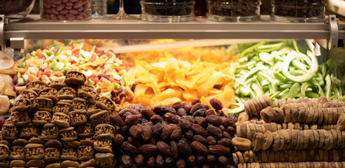 Turkey Dried fruit at Spice Market. Close up.