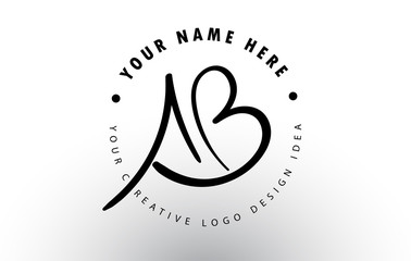 AB Handwritten Letters Logo Design with Circular Letter Pattern. Creative Handwritten Signature Logo Icon
