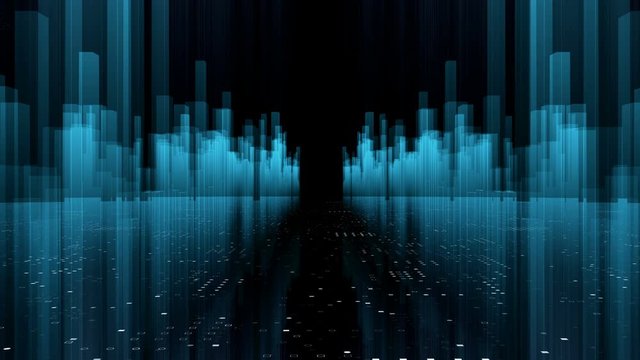 Abstract technological background. City and chart bar animation. Futuristic technological hud elements.