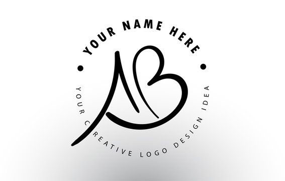 AB Handwritten Letters Logo Design with Circular Letter Pattern. Creative Handwritten Signature Logo Icon