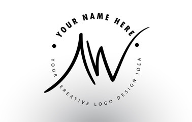 AW Handwritten Letters Logo Design with Circular Letter Pattern. Creative Handwritten Signature Logo Icon - obrazy, fototapety, plakaty