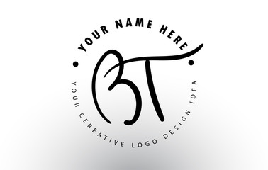 BT Handwritten Letters Logo Design with Circular Letter Pattern. Creative Handwritten Signature Logo Icon