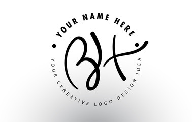 BH Handwritten Letters Logo Design with Circular Letter Pattern. Creative Handwritten Signature Logo Icon