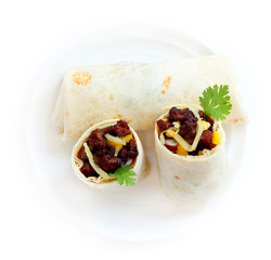 Burritos wraps with minced meat.