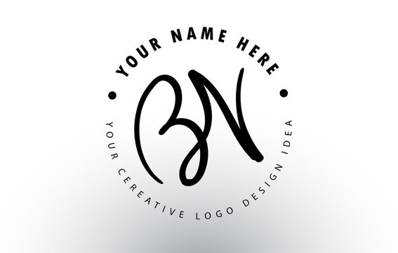 BN Handwritten Letters Logo Design with Circular Letter Pattern. Creative Handwritten Signature Logo Icon