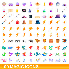 100 magic icons set. Cartoon illustration of 100 magic icons vector set isolated on white background