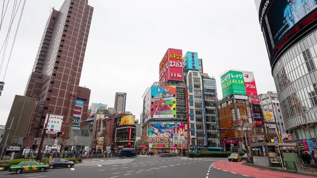 shinjuku, Tokyo, Japan- February 6, 2019: 4K time lapse video of urban street at the business town. Shinjuku-ward.