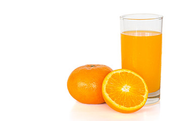 orange juice in glass isolate on white