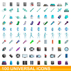 100 universal icons set. Cartoon illustration of 100 universal icons vector set isolated on white background