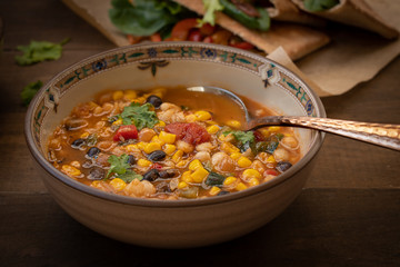 Italian vegan minestrone and vegetable filled pita bread