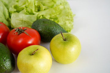 Natural products on white tablel. Healthy food, diet, recipe, nutrition concept. Close-up, copy space